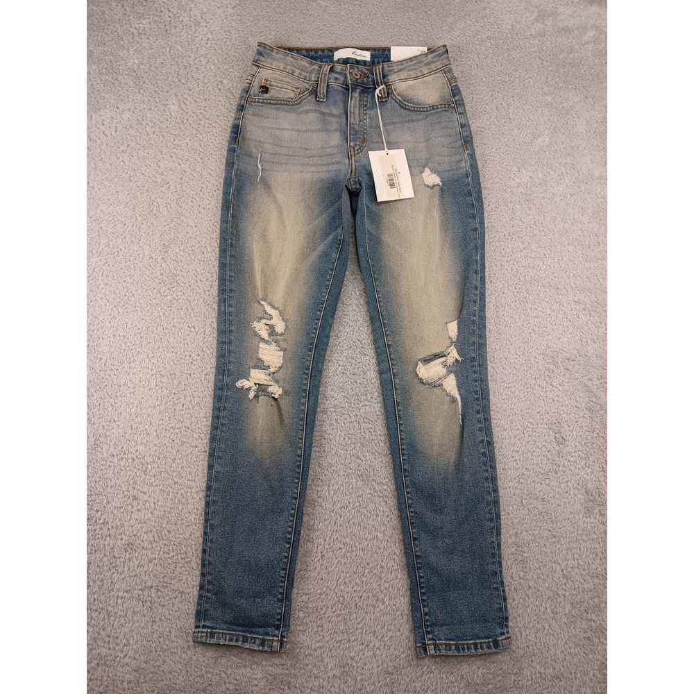 KanCan Jeans Women 0 (26x29.5) Blue NWT Mom Ankle Skinny Distressed High Rise